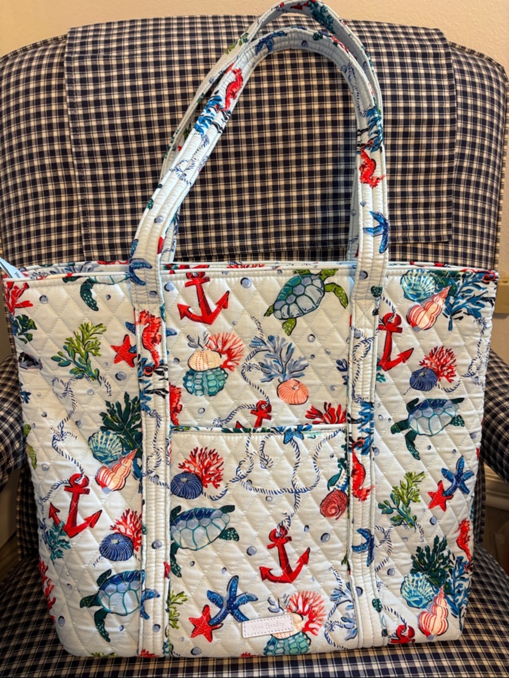 Vera Bradley “anchors away” White Quilted Tote with Nautical Sea Life Print